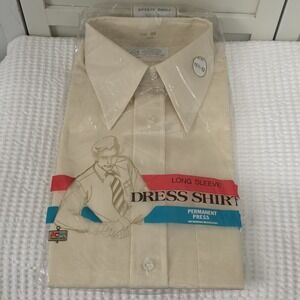 Vtg Kmart Long Sleeve Shirt NOS 15½ 70s Permanent Press Off White Deadstock